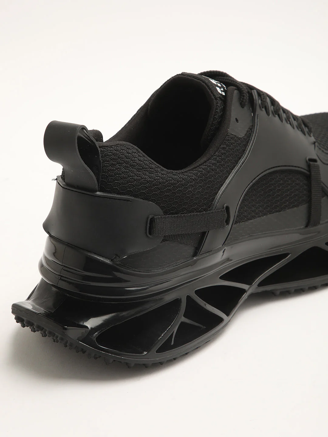 Men's Black Sneaker with Rubber Stitched Outlay on Mesh - Image 4