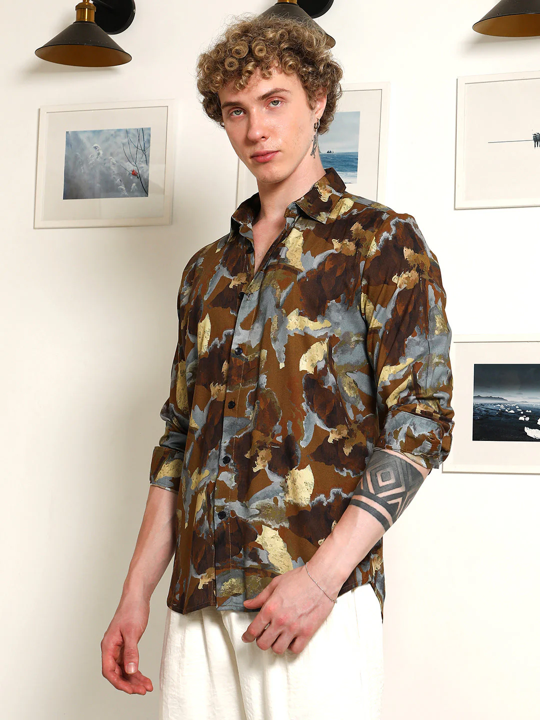 Camouflage Print Full Sleeve Rayon Shirt - Image 3