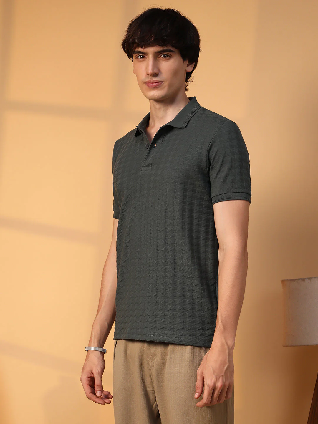 Houndstooth-Textured Polo T-Shirt - Image 4