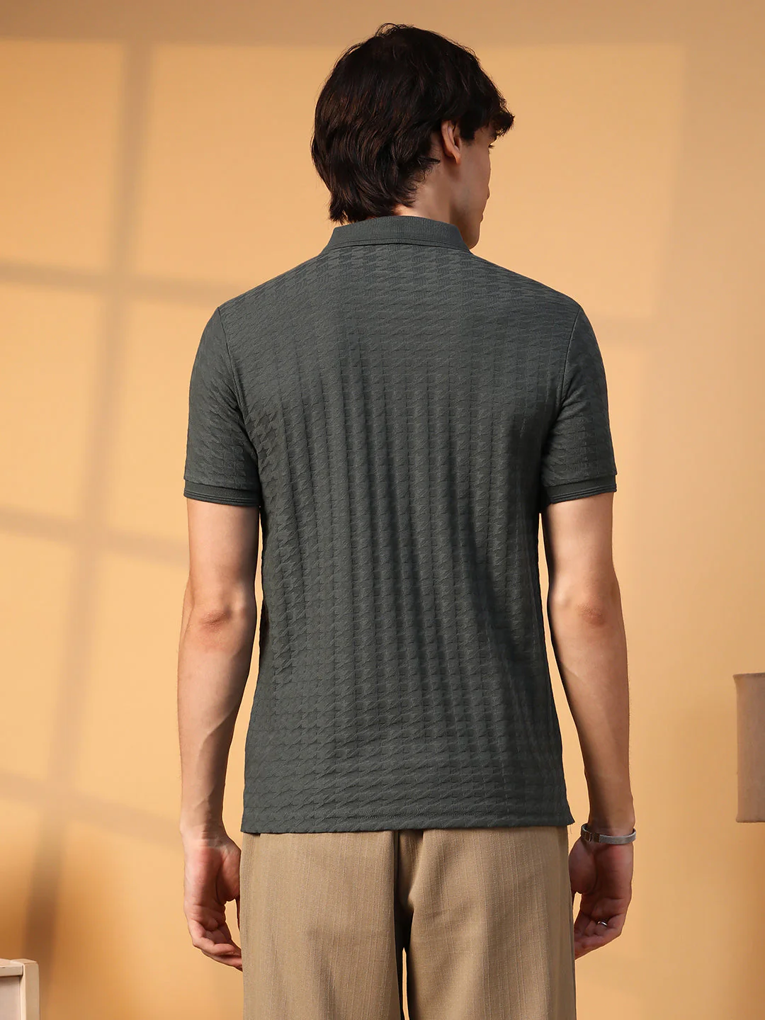 Houndstooth-Textured Polo T-Shirt - Image 5