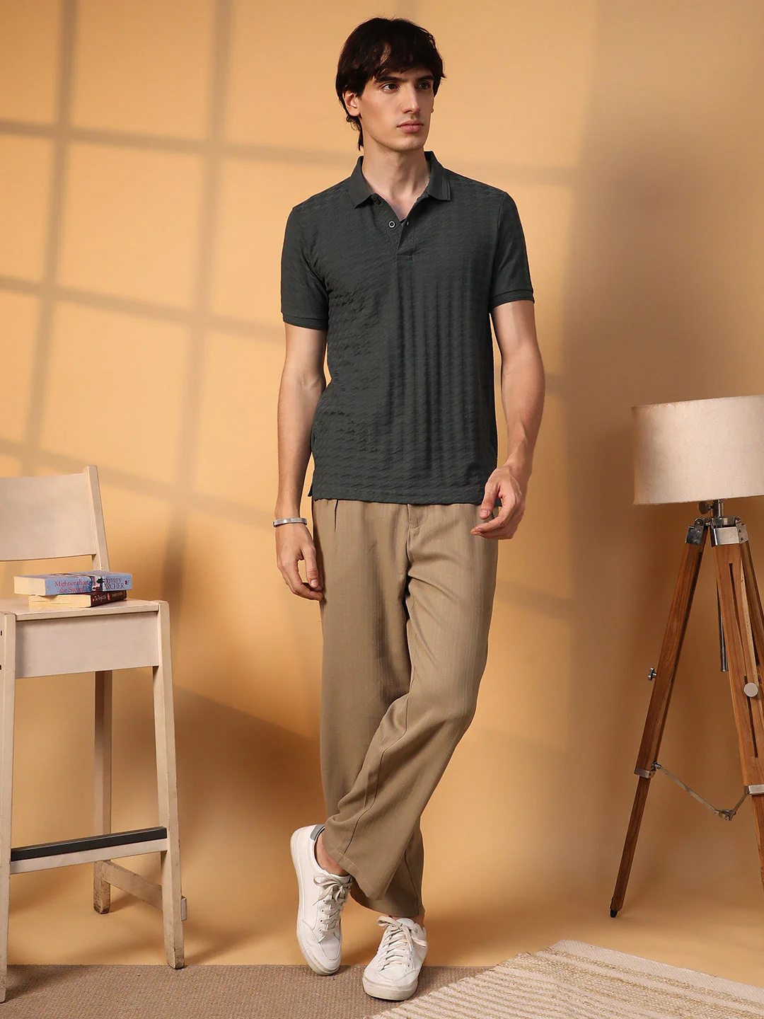 Houndstooth-Textured Polo T-Shirt - Image 6
