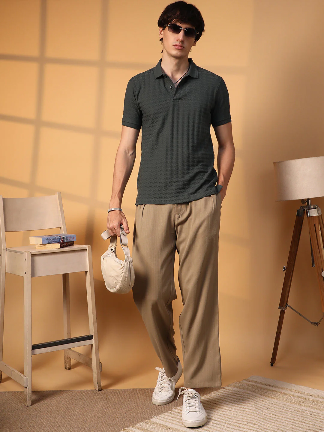 Houndstooth-Textured Polo T-Shirt - Image 7