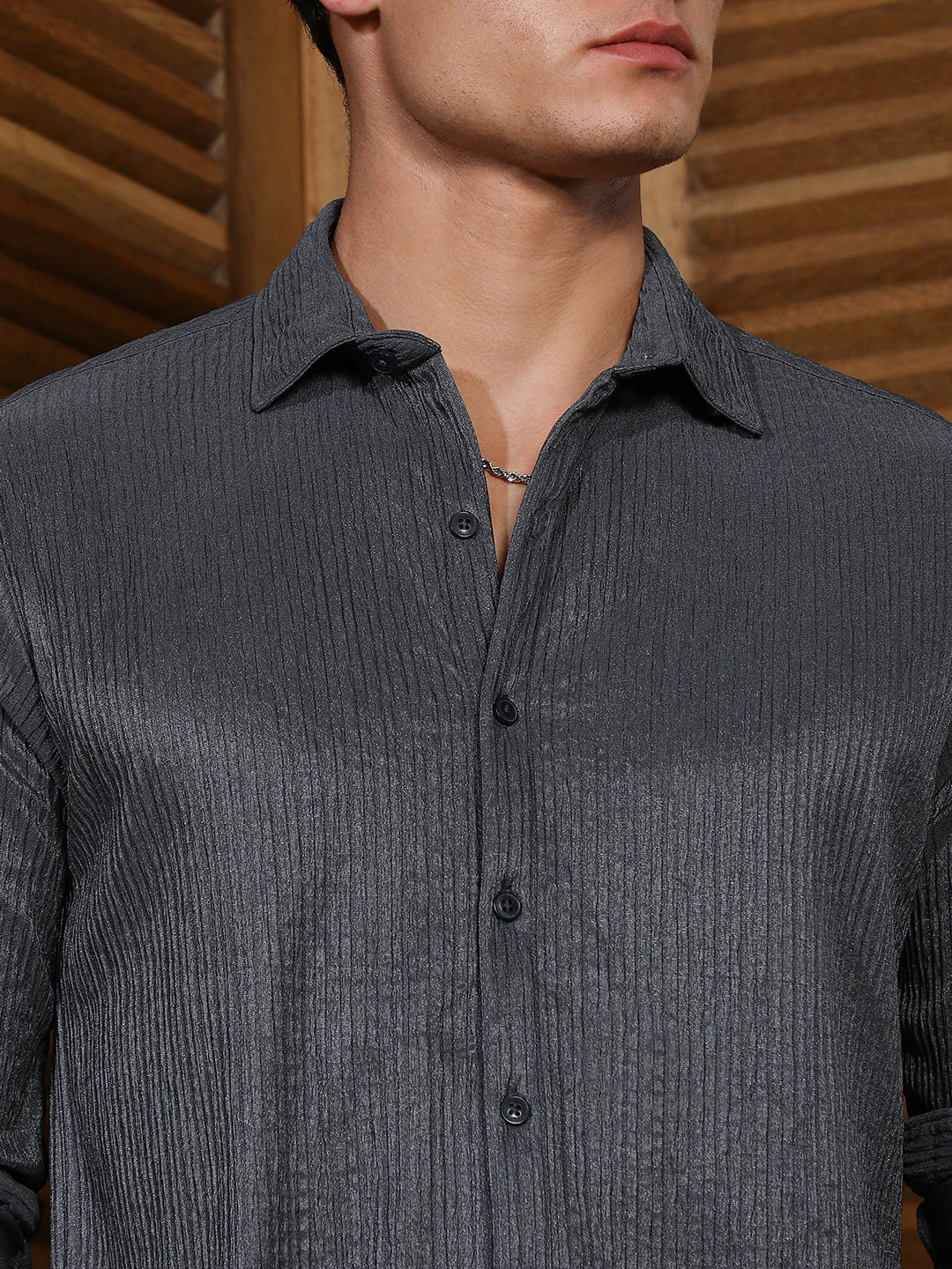Charcoal Grey Solid Creased Shirt - Image 7