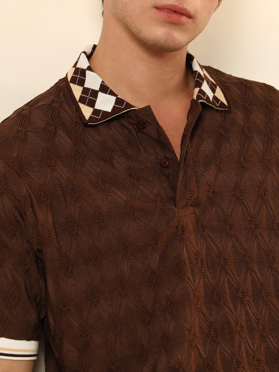 Block Argyle-Knit Polo T-Shirt - Image 7