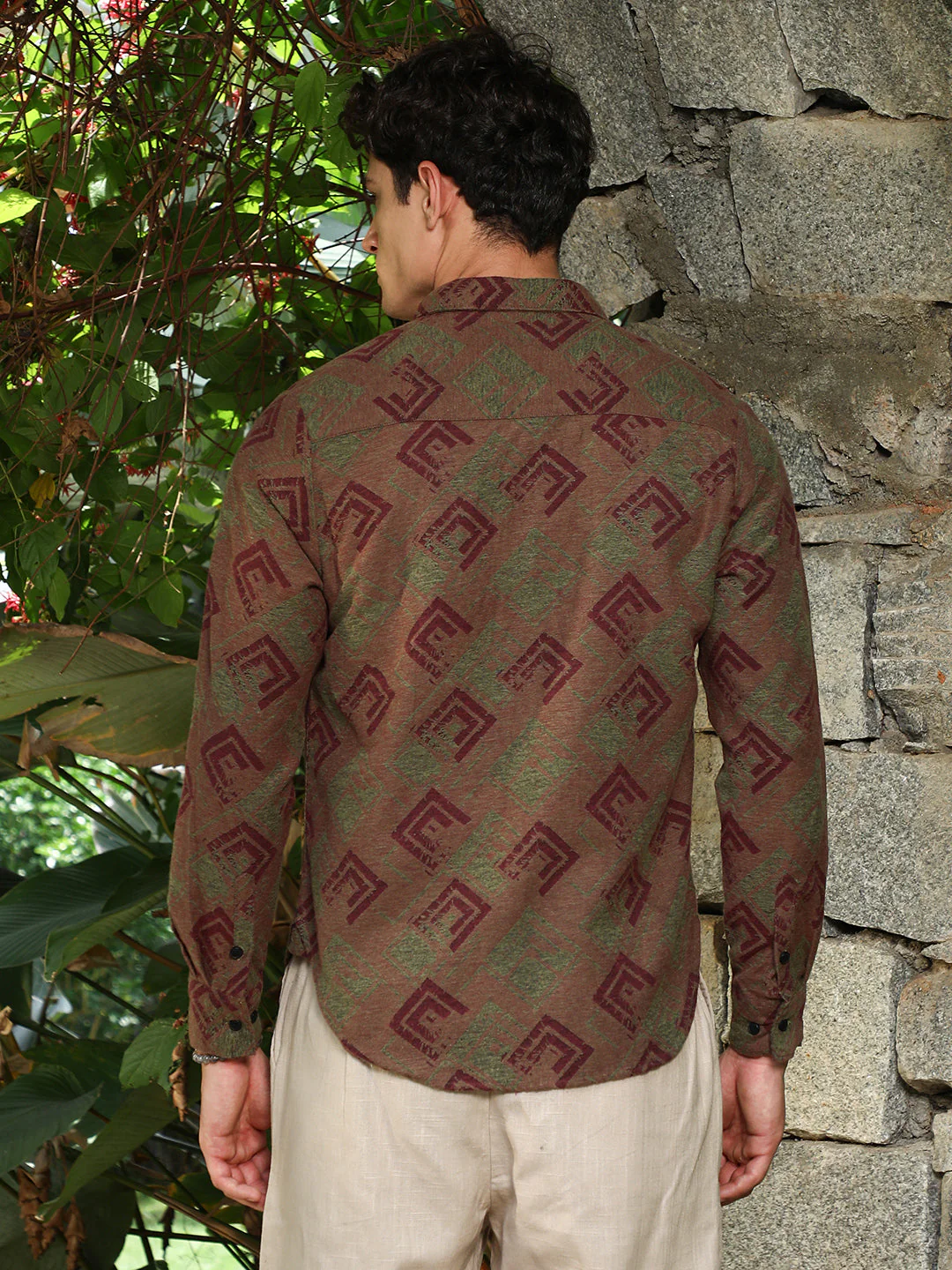 Coffee Brown Cubic-Stamp Jacquard Shirt - Image 4