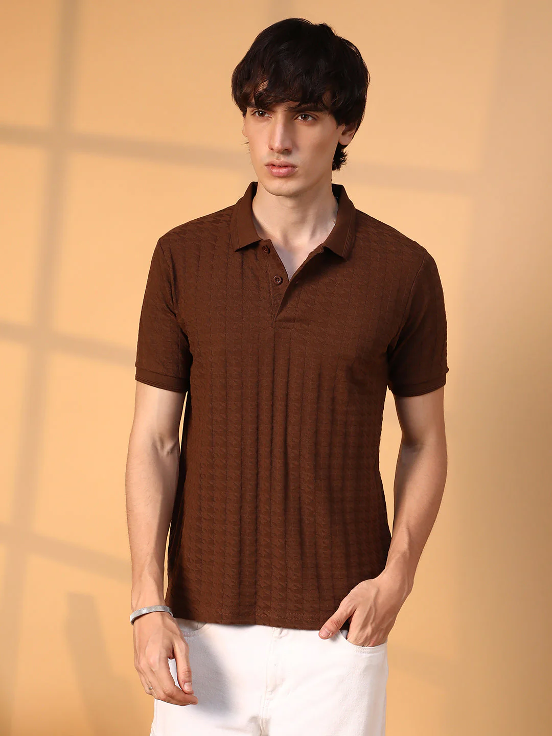 Houndstooth-Textured Polo T-Shirt - Image 2