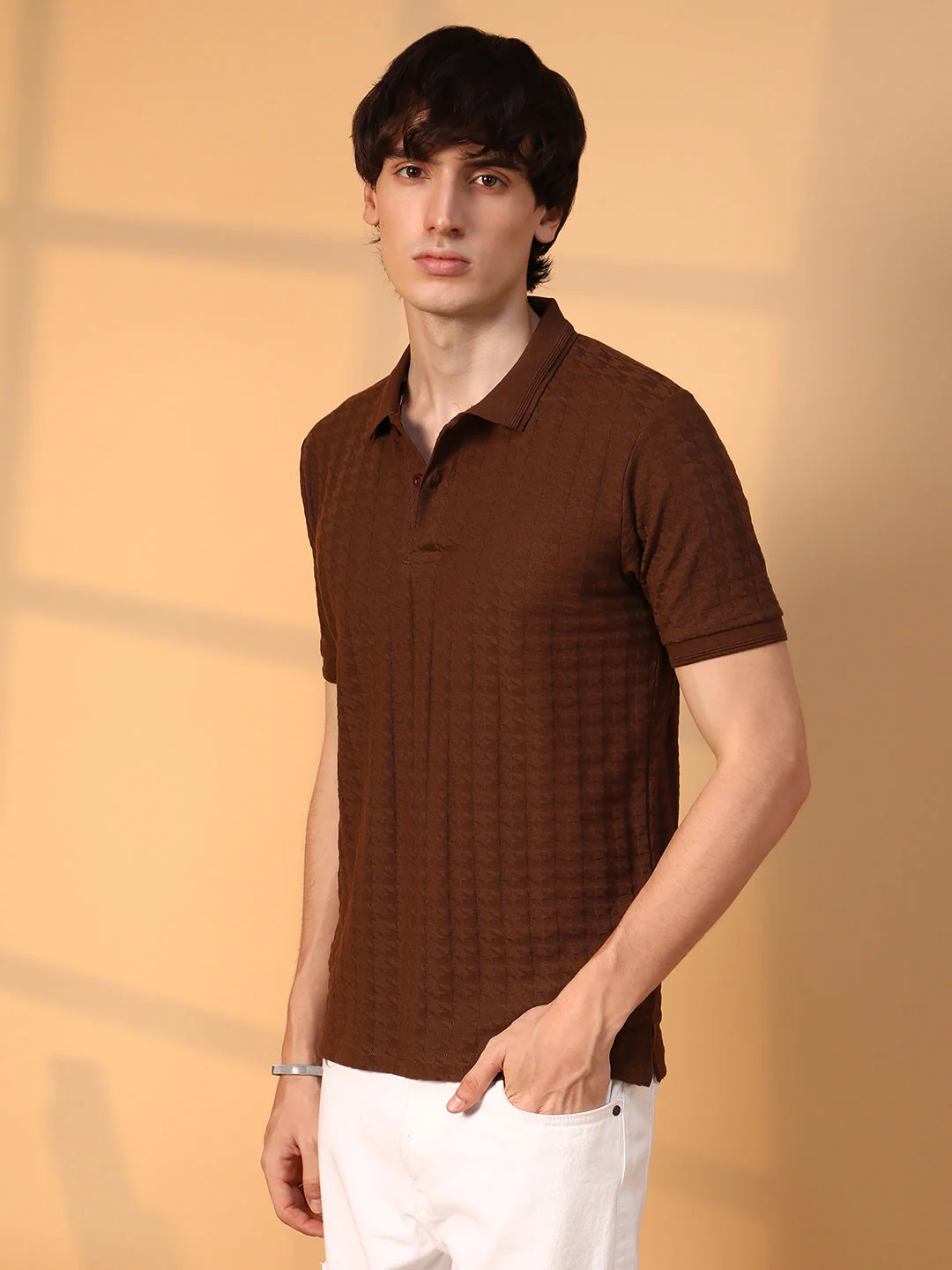 Houndstooth-Textured Polo T-Shirt - Image 4