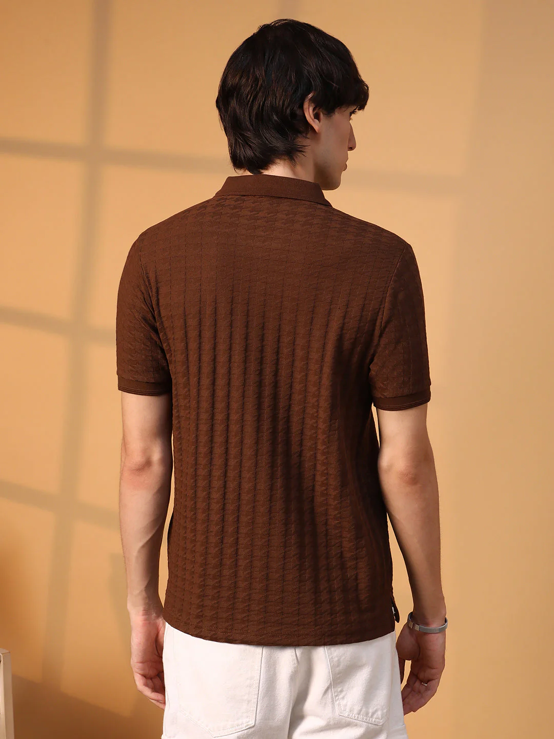 Houndstooth-Textured Polo T-Shirt - Image 5