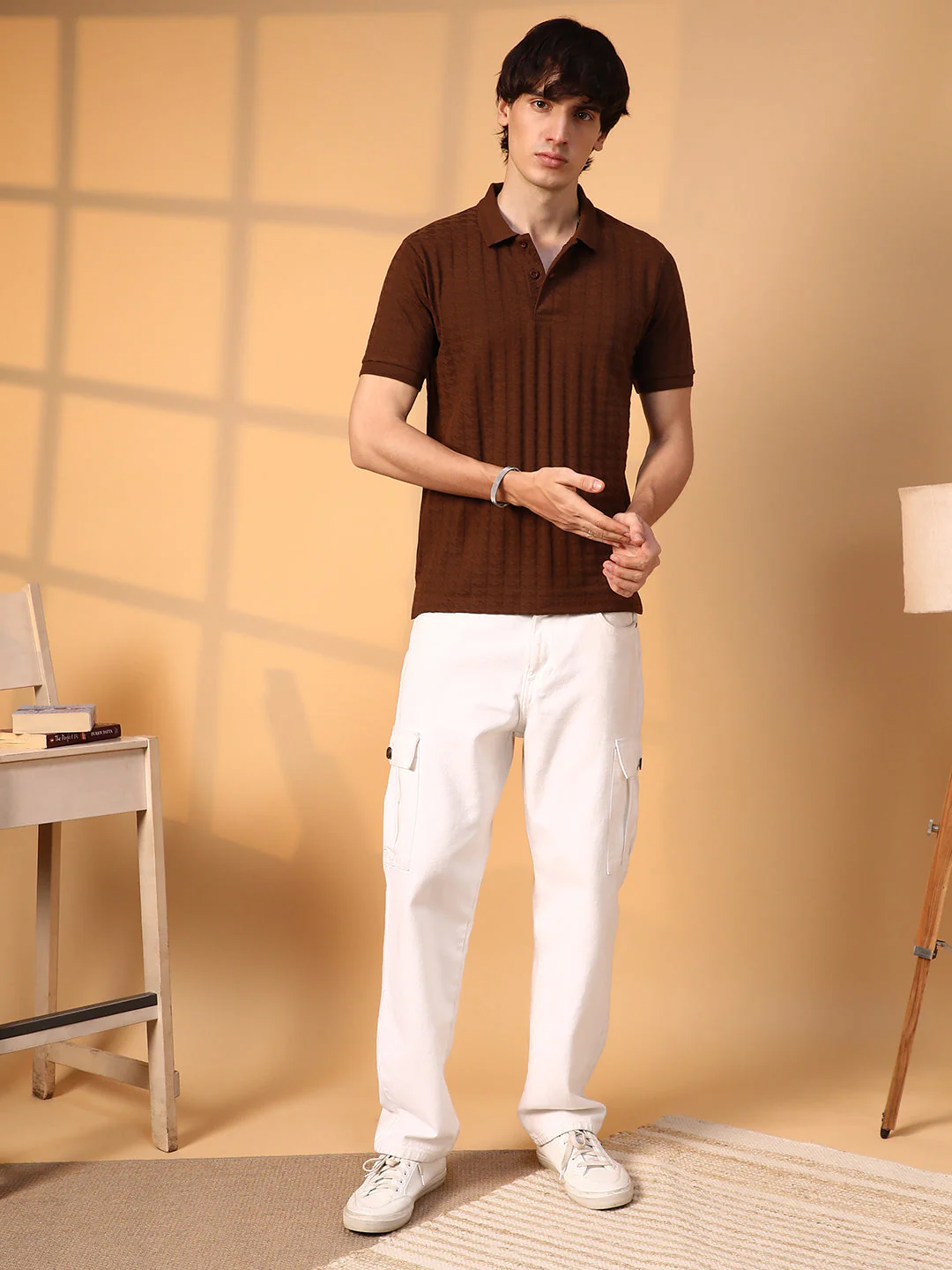 Houndstooth-Textured Polo T-Shirt - Image 6