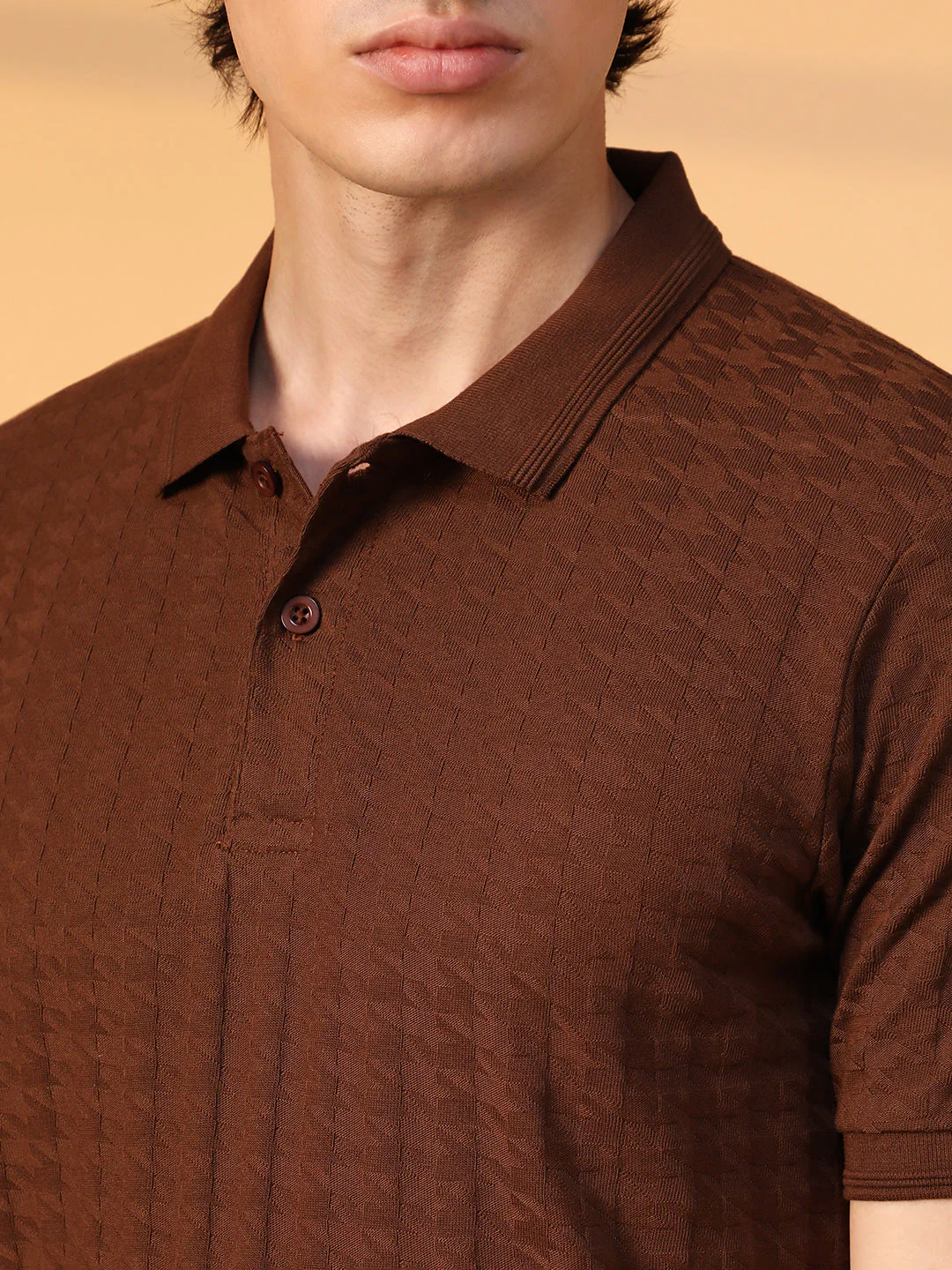 Houndstooth-Textured Polo T-Shirt - Image 8
