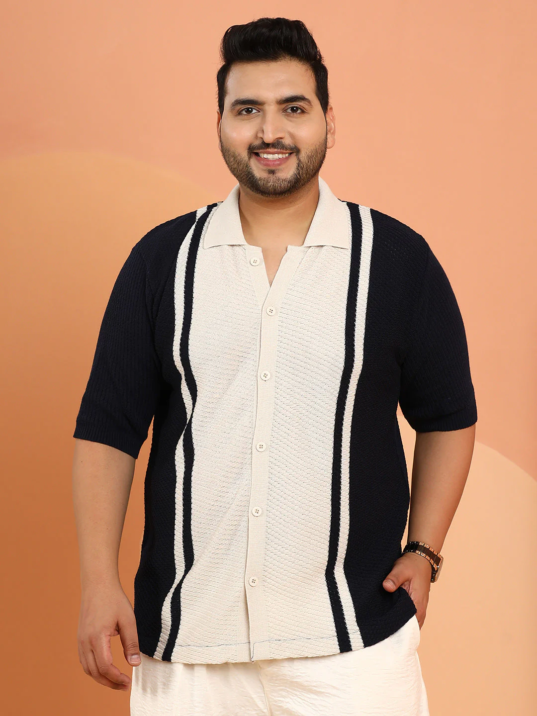 Contrast-Panel Knit Polo Shirt - Image 2