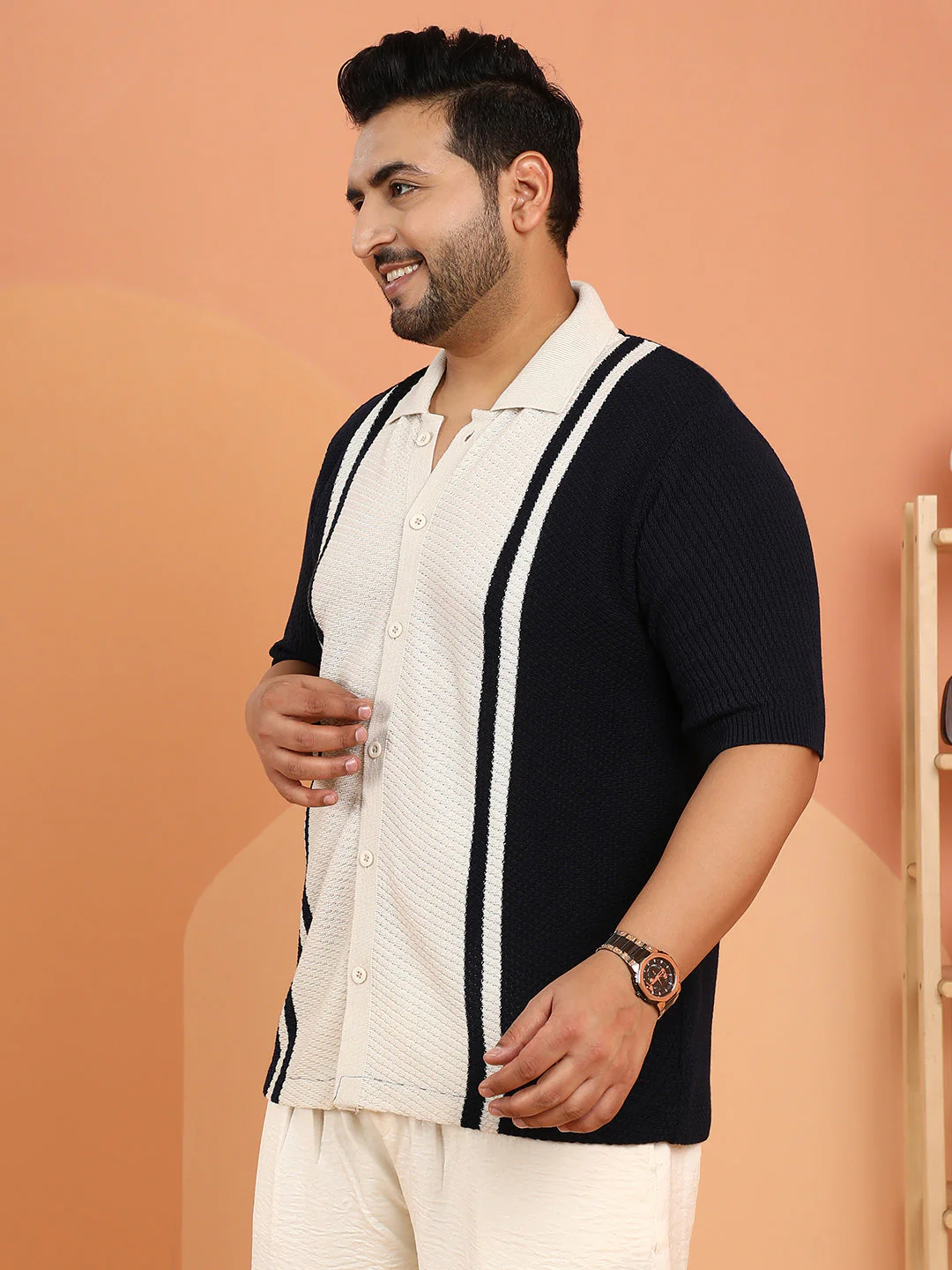 Contrast-Panel Knit Polo Shirt - Image 3
