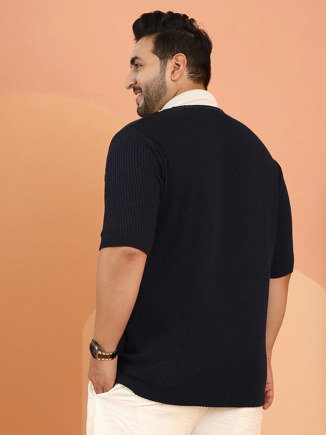 Contrast-Panel Knit Polo Shirt - Image 4
