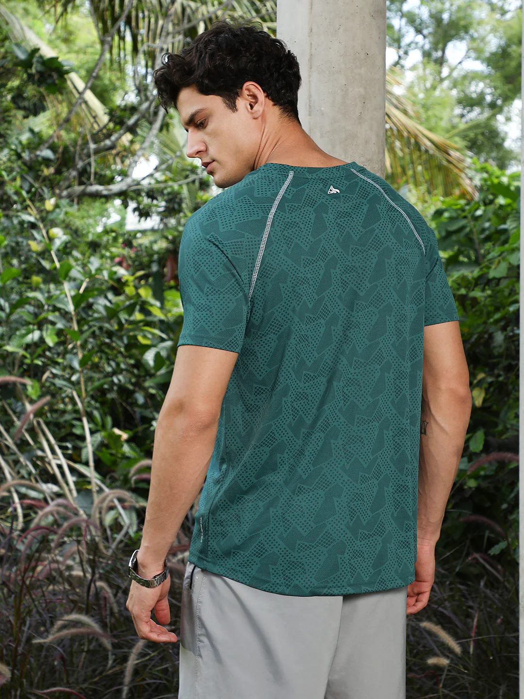 Emerald Green Abstract-Imprint Activewear T-Shirt - Image 4