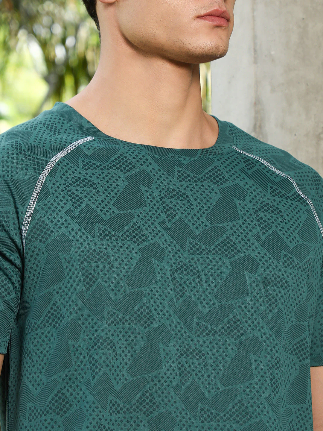 Emerald Green Abstract-Imprint Activewear T-Shirt - Image 7