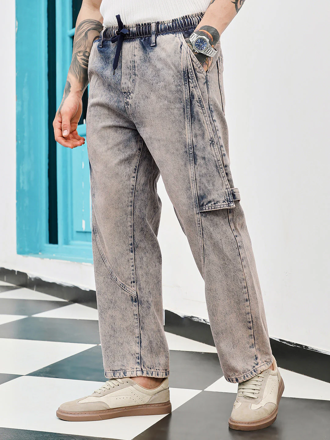Acid-Wash Panelled Denim Jeans - Image 3