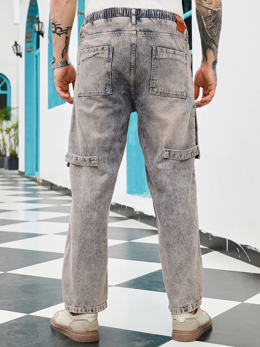 Acid-Wash Panelled Denim Jeans - Image 4