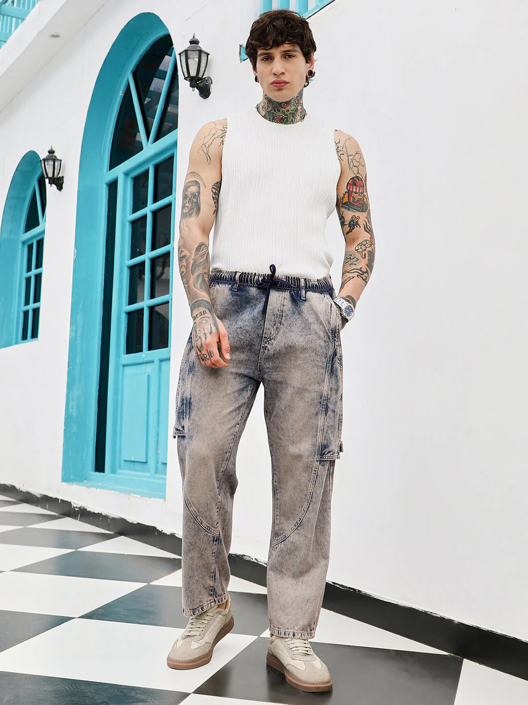 Acid-Wash Panelled Denim Jeans - Image 5