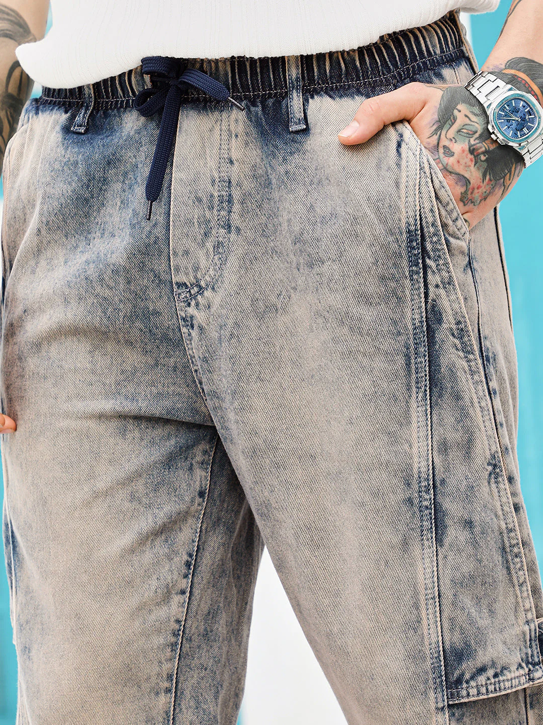 Acid-Wash Panelled Denim Jeans - Image 7