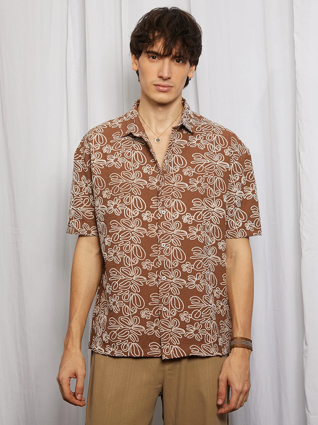 Floral-Lined Oversized Shirt - Image 2