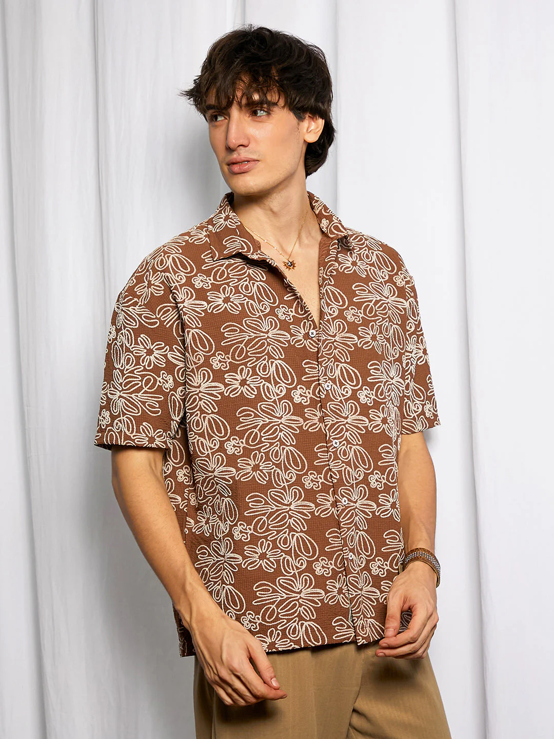 Floral-Lined Oversized Shirt - Image 3