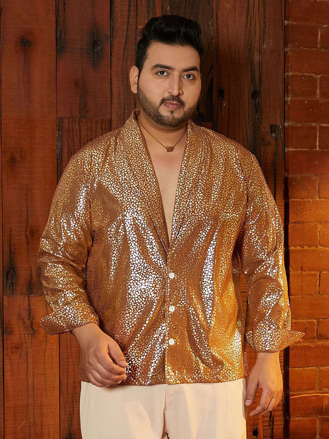 Metallic Shawl Collar Relaxed Shirt - Image 2