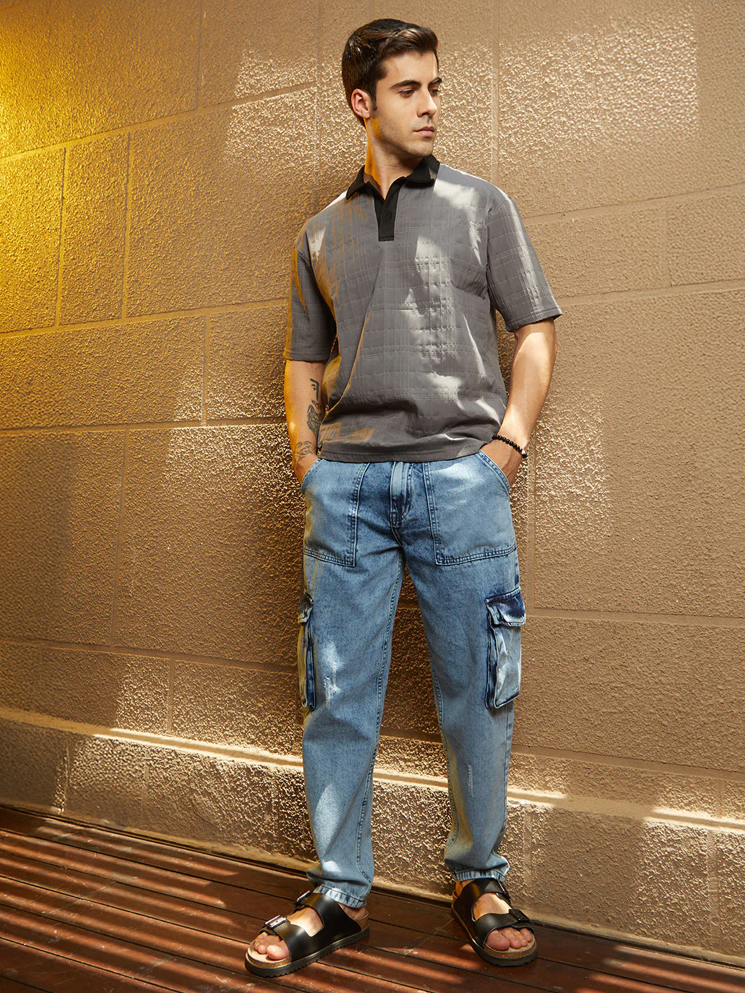 Contrast Grid Polo T-Shirt - Image 5