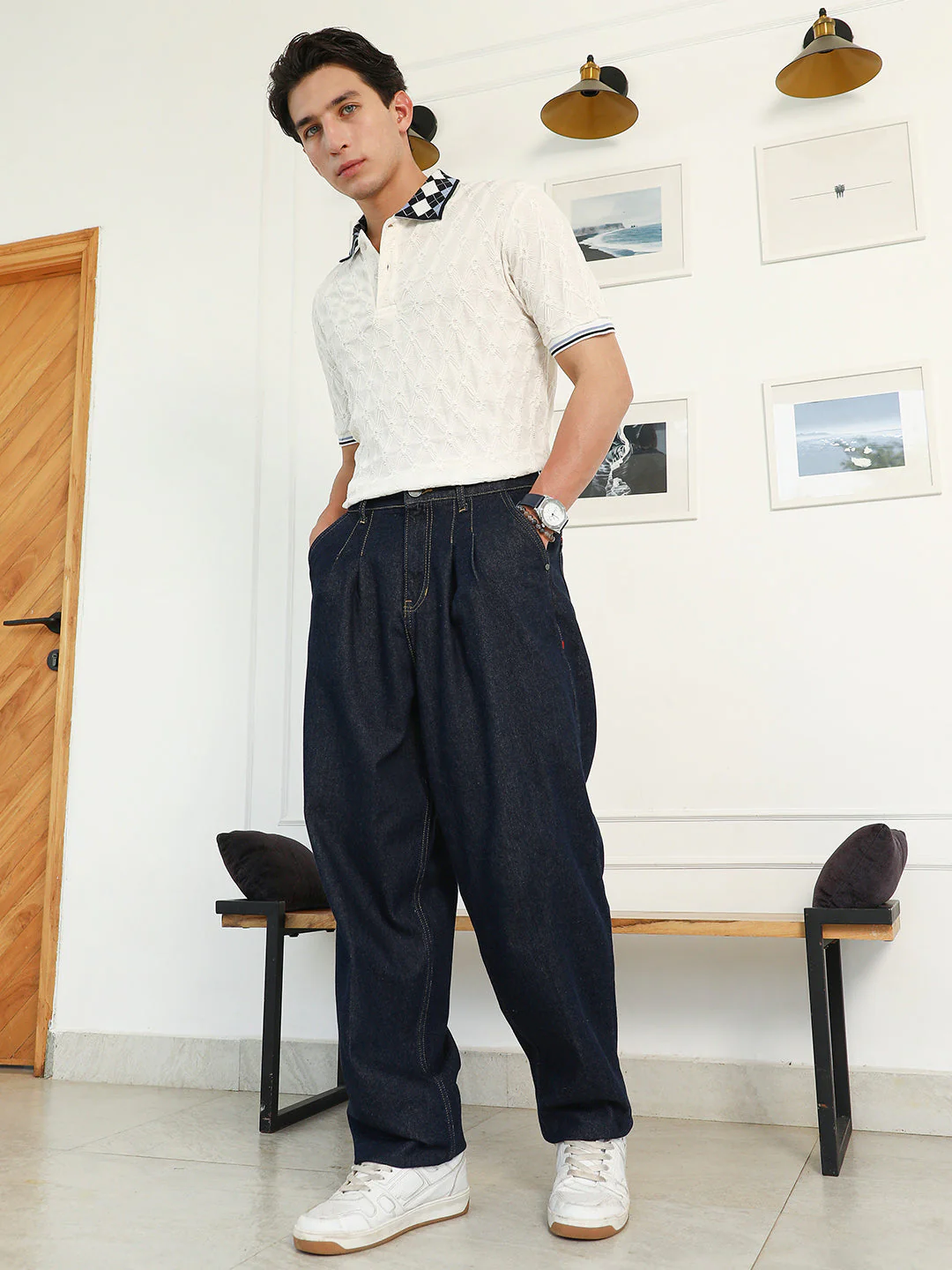 Dark-Wash Pleated Denim Jeans - Image 5