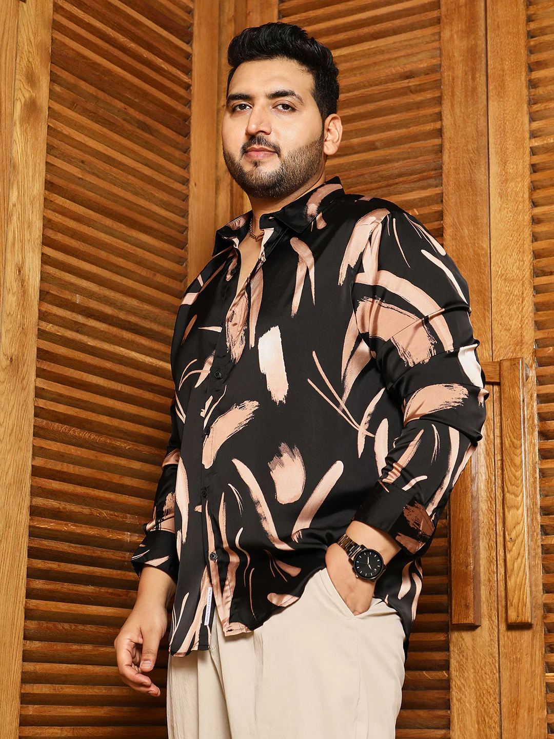 Contrast-Strokes Imprint Shirt - Image 3