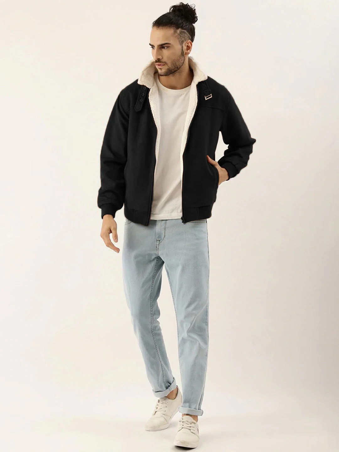 Fur-Lined Suede Bomber Jacket - Image 5