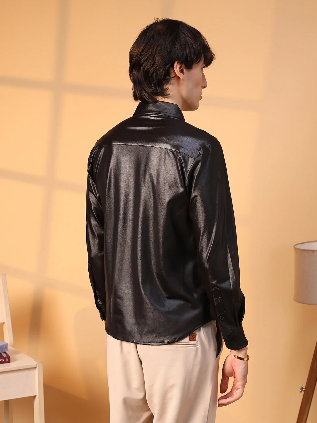 Obsidian Black Solid Suede Shirt - Image 4