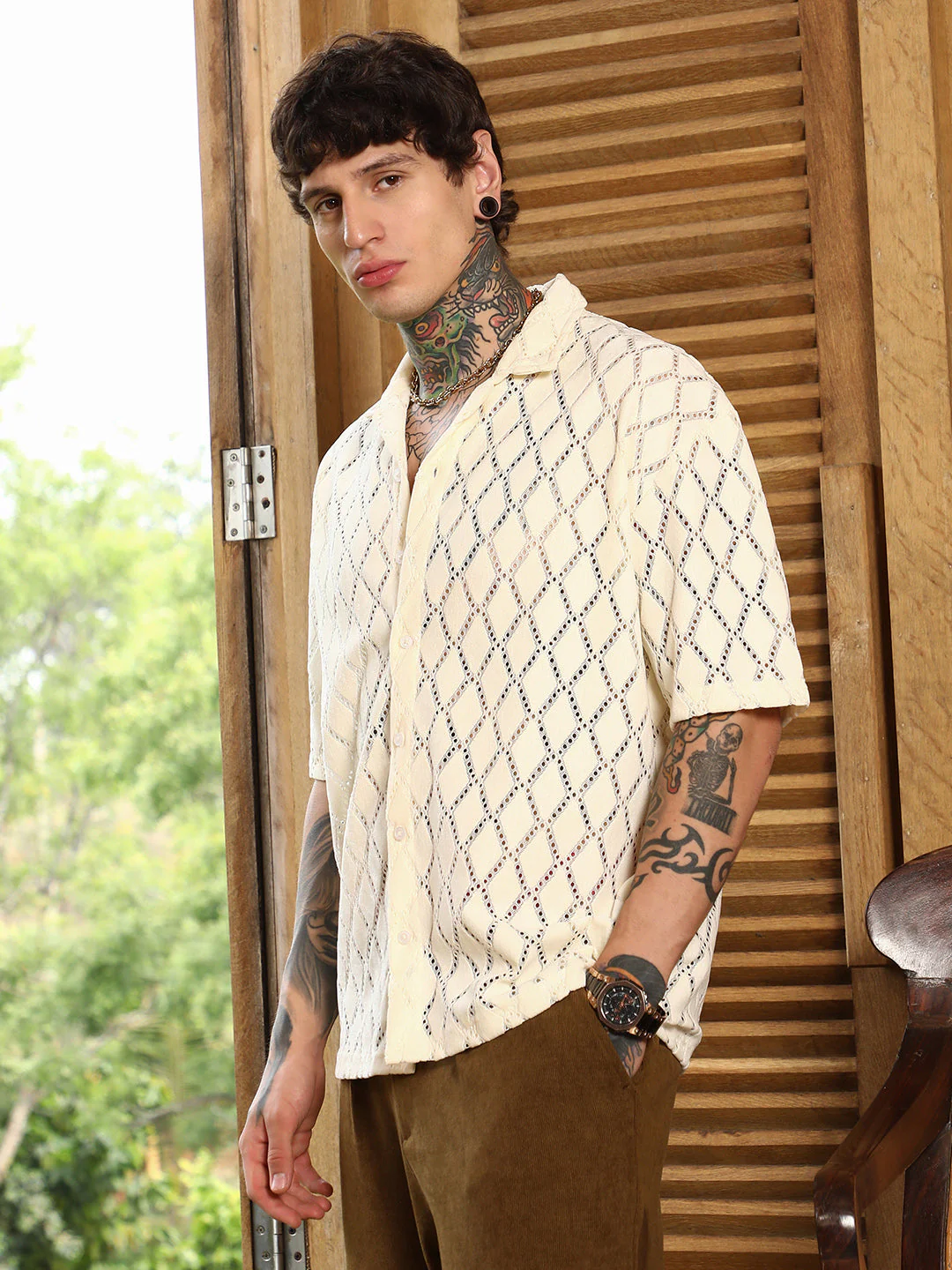 Argyle-Crochet Resort Shirt - Image 3