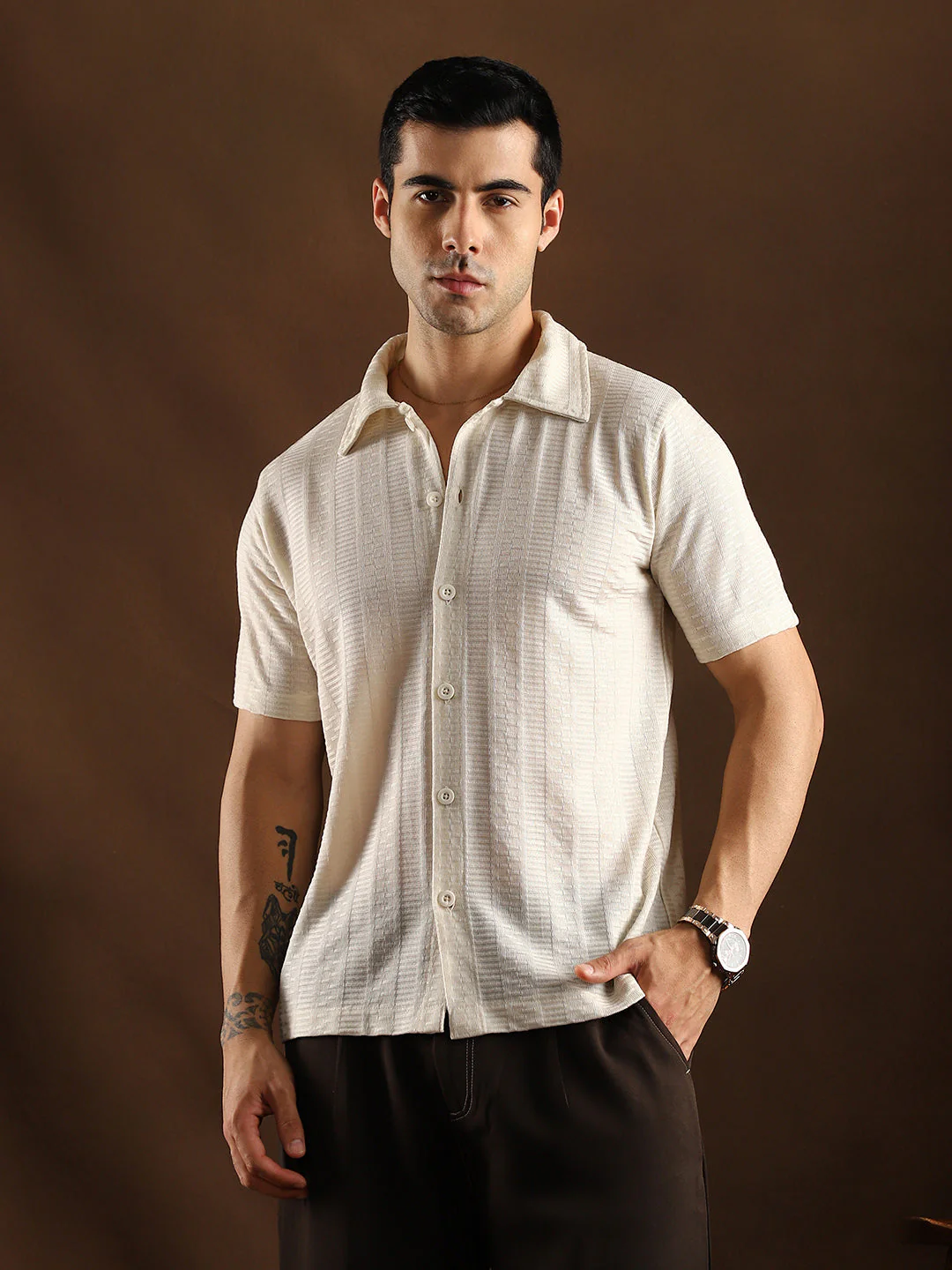 Dash-Ribbed Knit Polo Shirt - Image 2