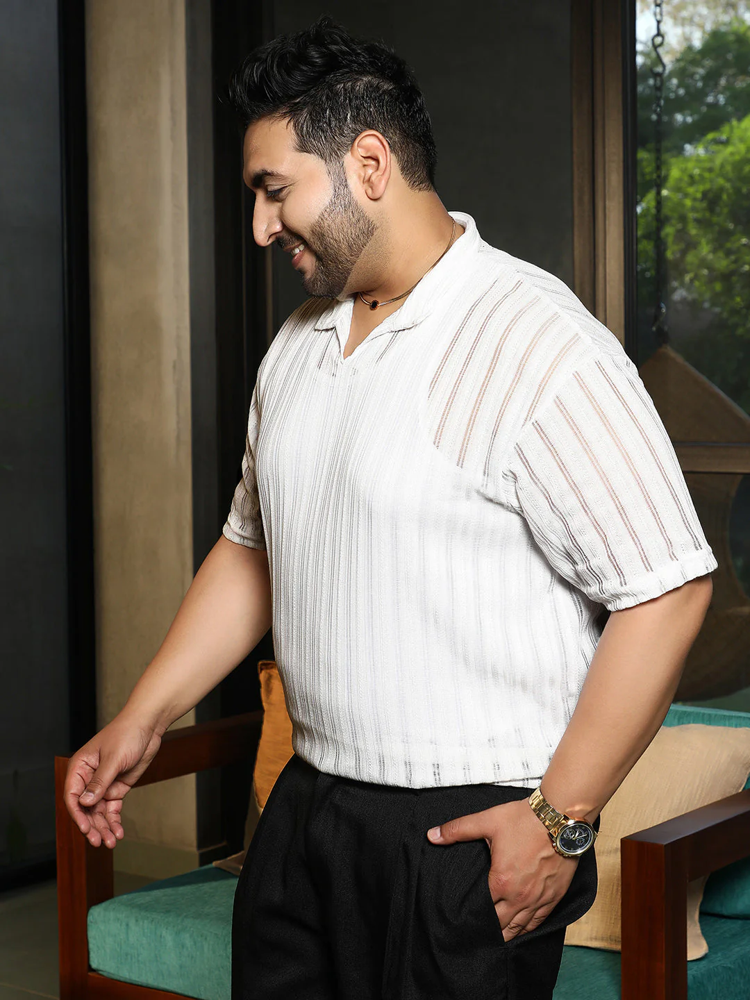 Duo-Striped Relaxed Polo T-Shirt - Image 2
