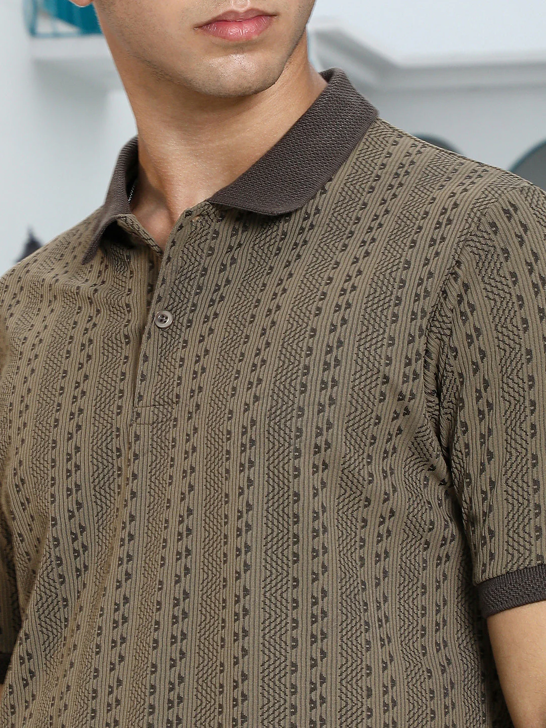 Geometric-Folk Knitted Polo T-Shirt - Image 7