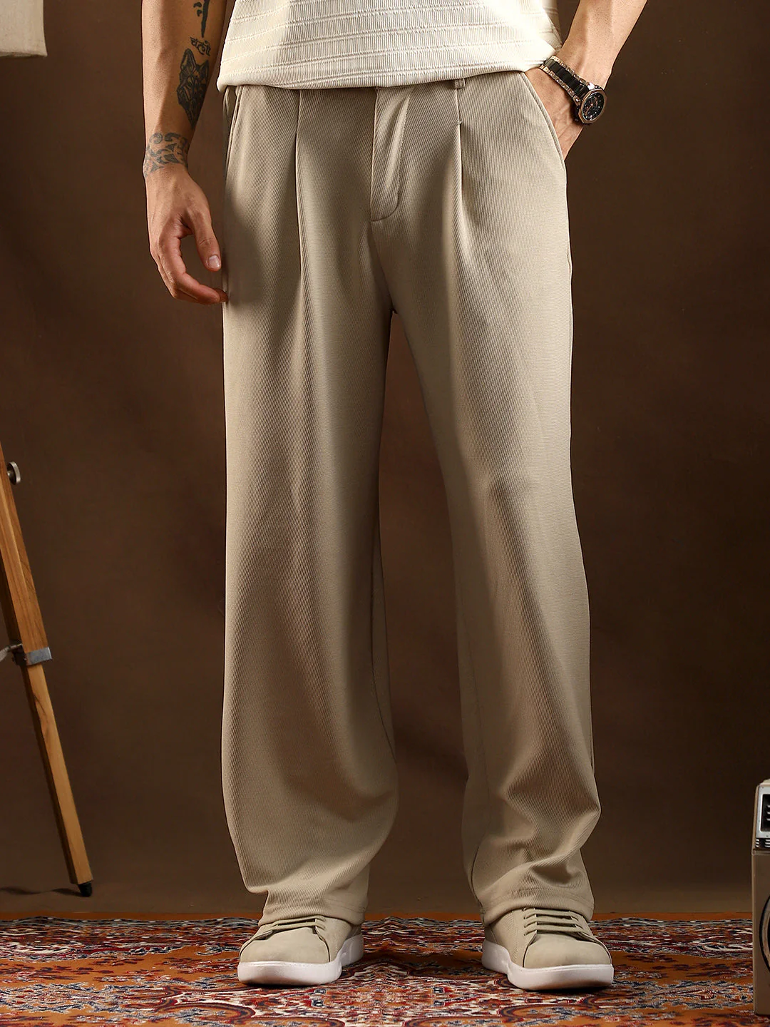 Micro-Waffle Cuffed Trousers - Image 2