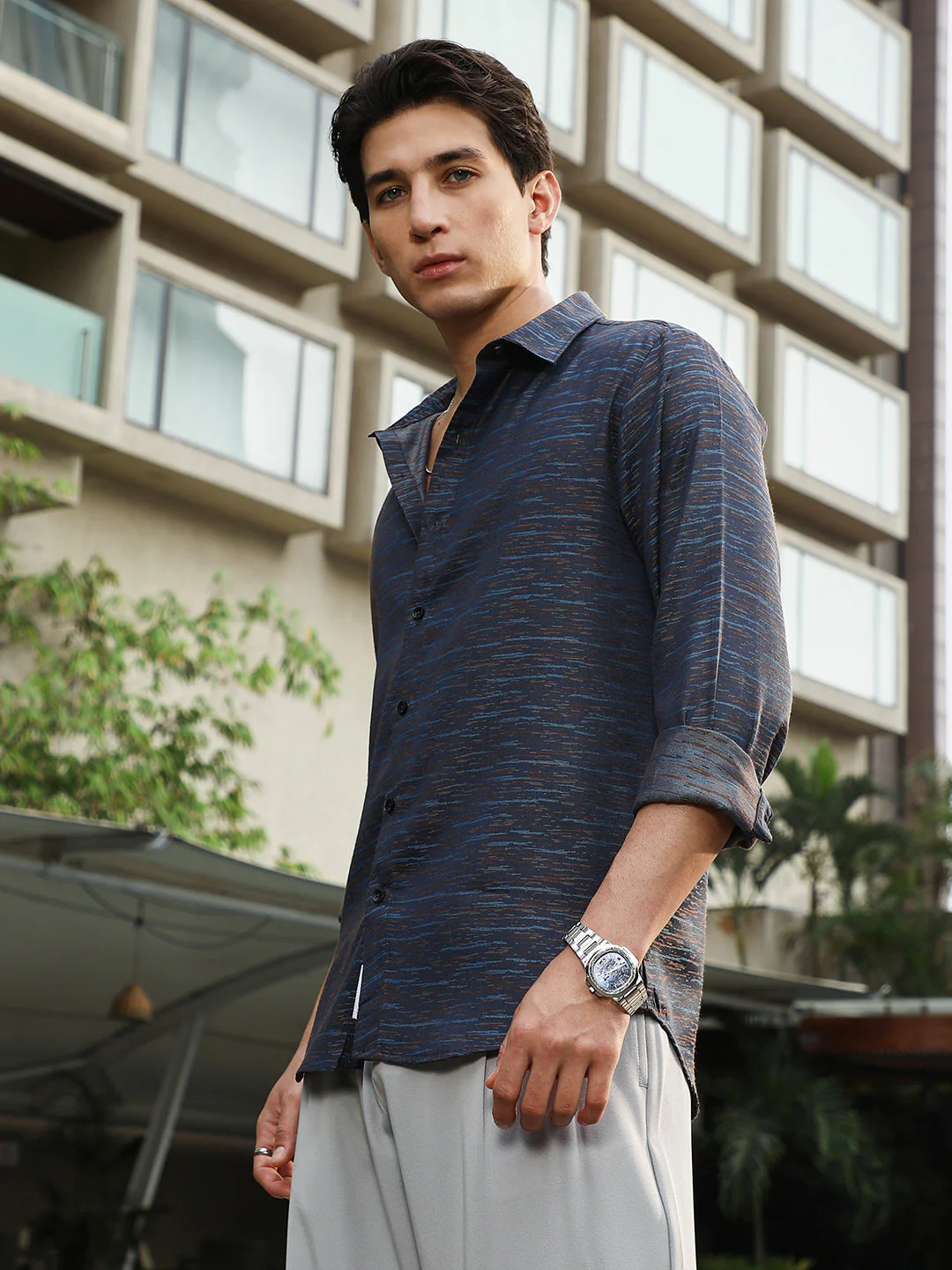 Contrast-Heathered Jacquard Shirt - Image 3