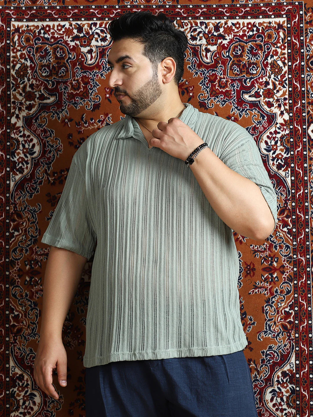 Duo-Striped Relaxed Polo T-Shirt - Image 2