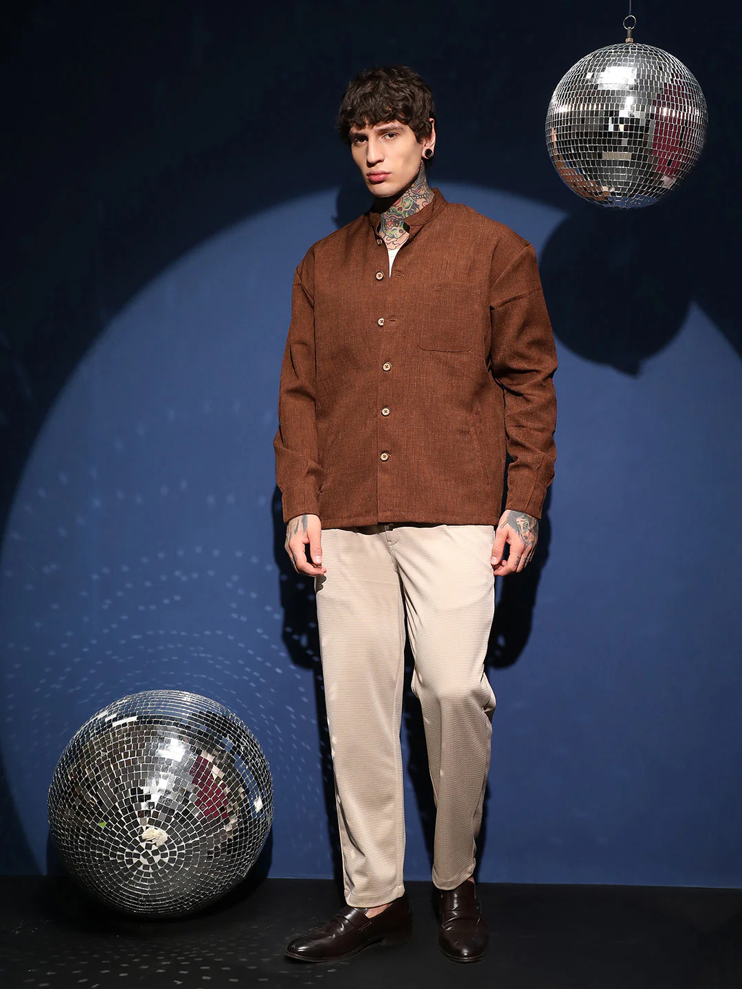 Band-Collar Heathered Shacket - Image 5