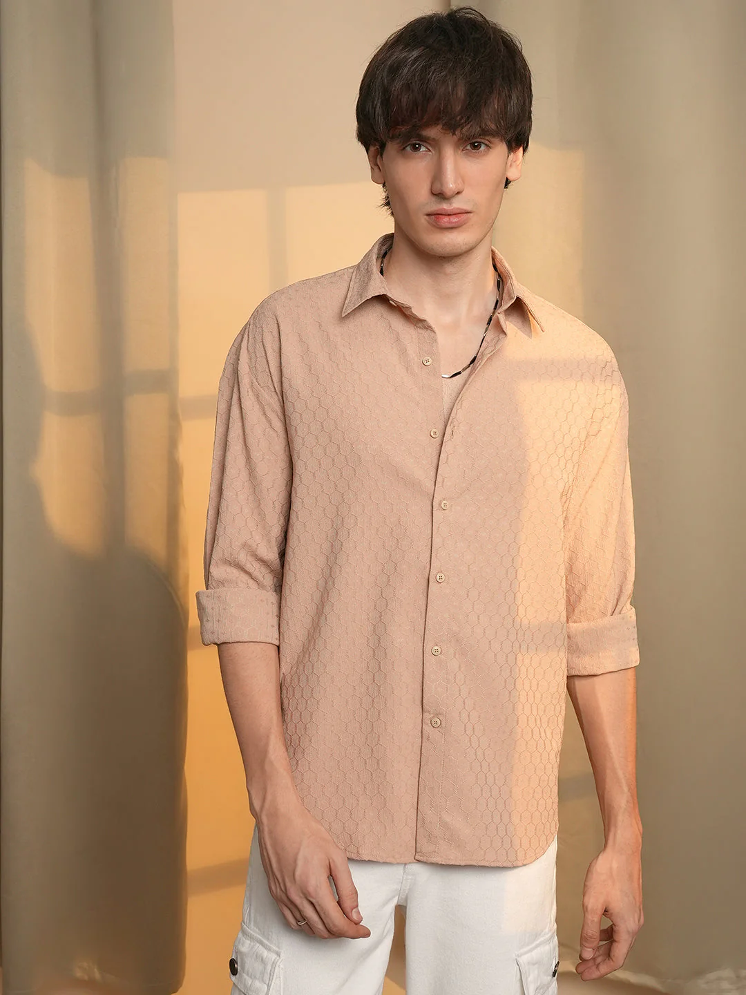 Honeycomb-Textured Oversized Shirt - Image 9
