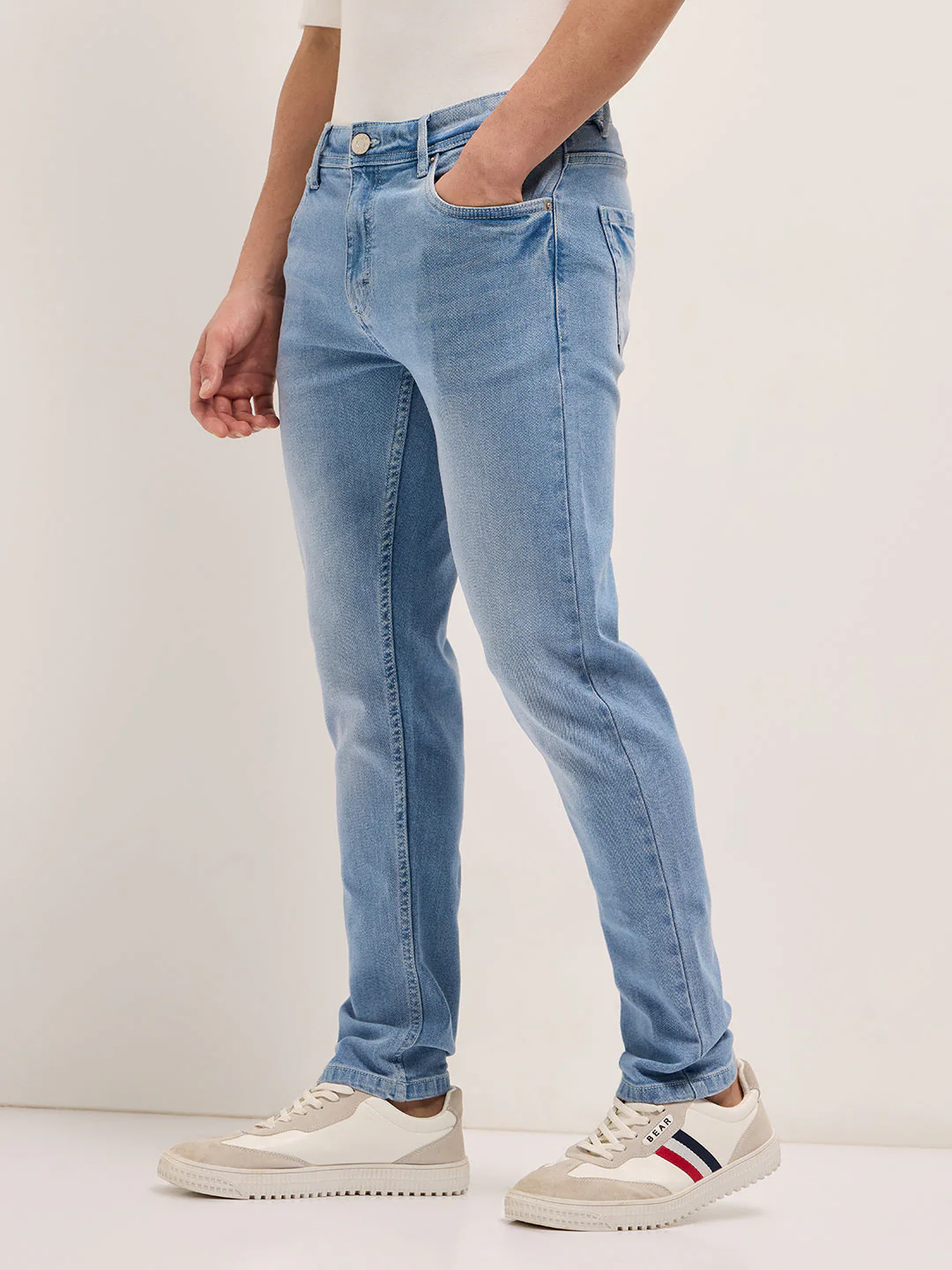 Light Blue Mid-Rise Slim Fit Jeans with Light Fade - Image 2