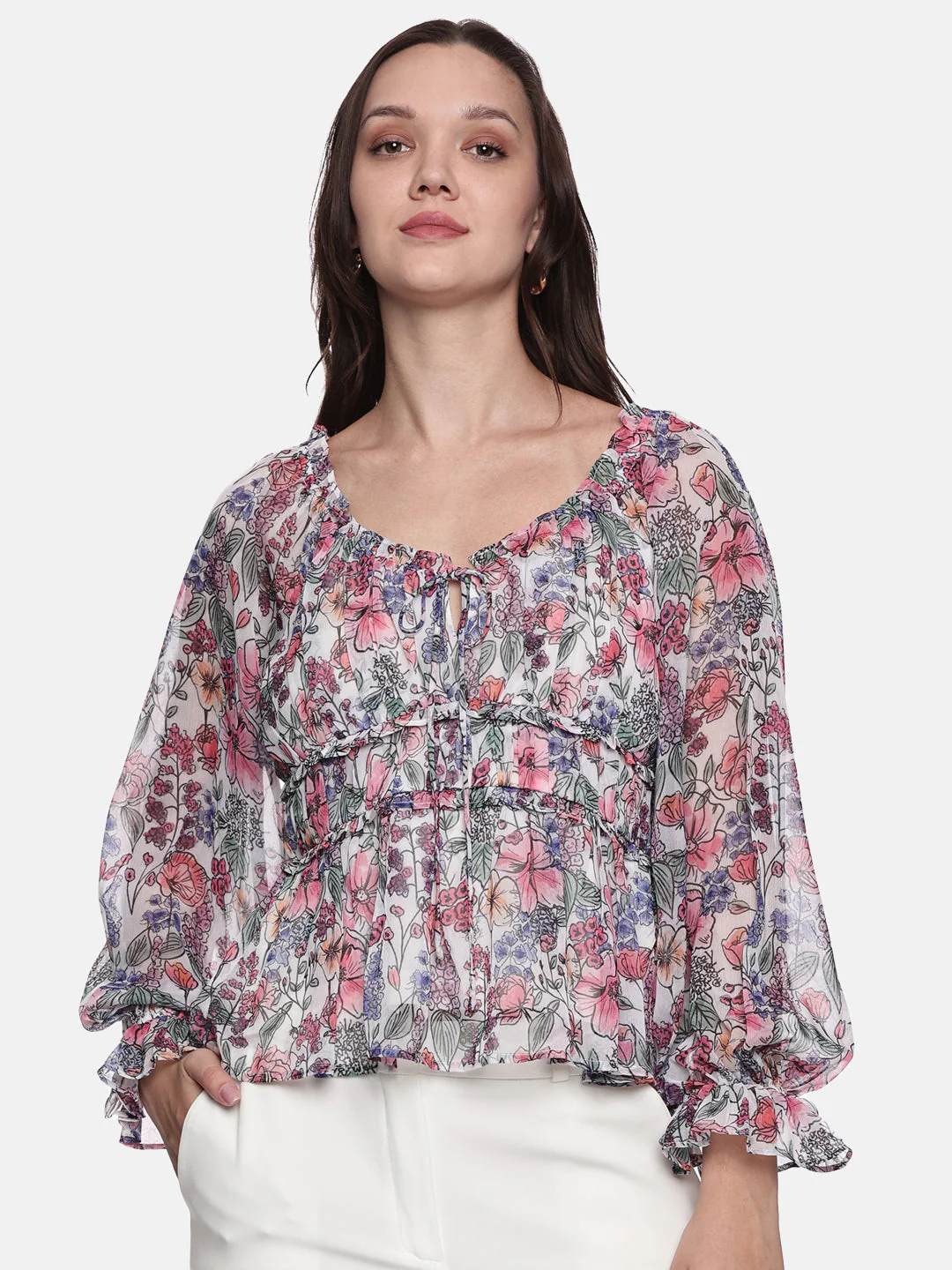 IS.U Multicolor Smocked Poet Sleeve Top - Image 2