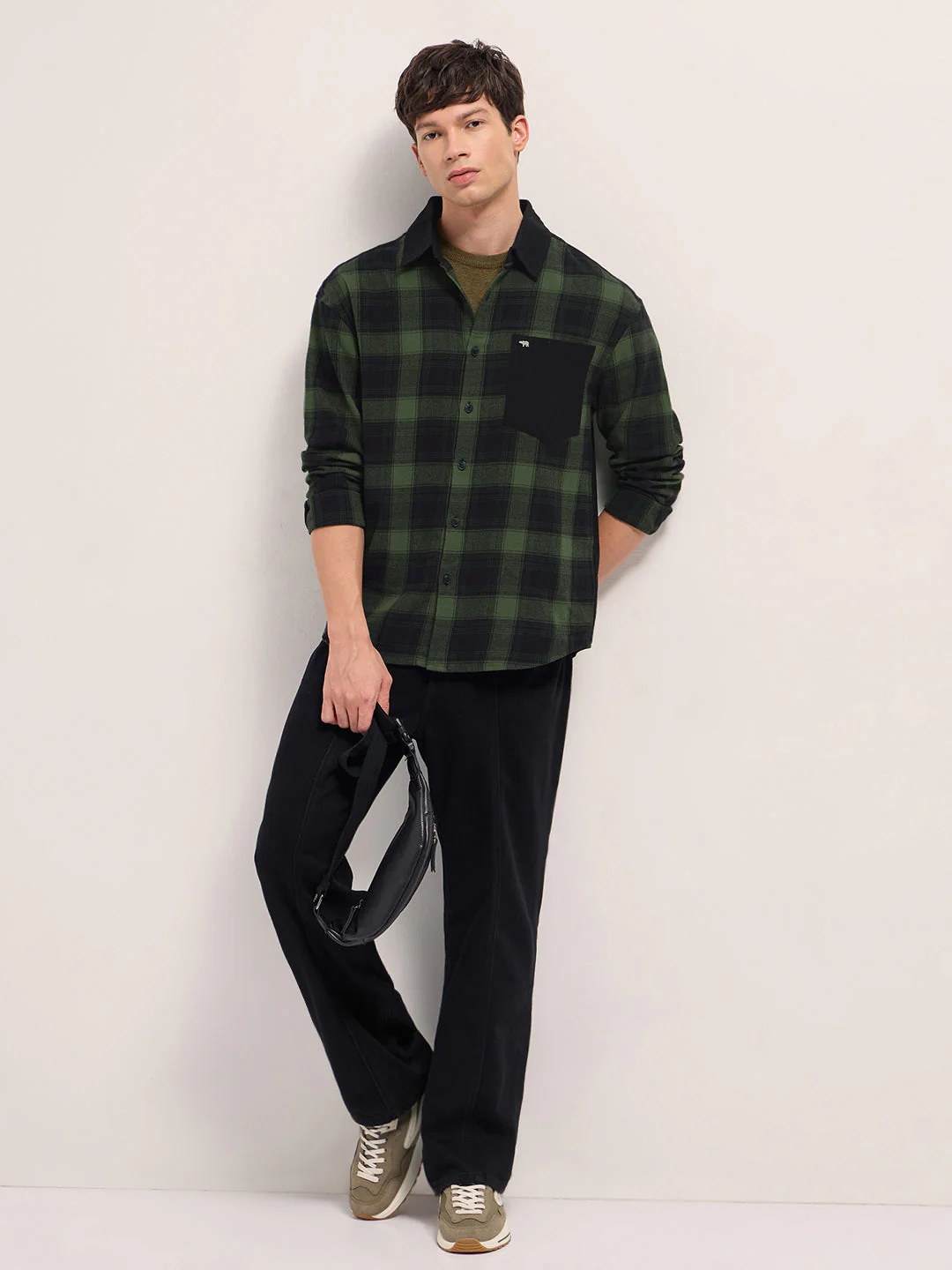 Green Checked Relaxed Fit Overshirt with Solid Back - Image 4