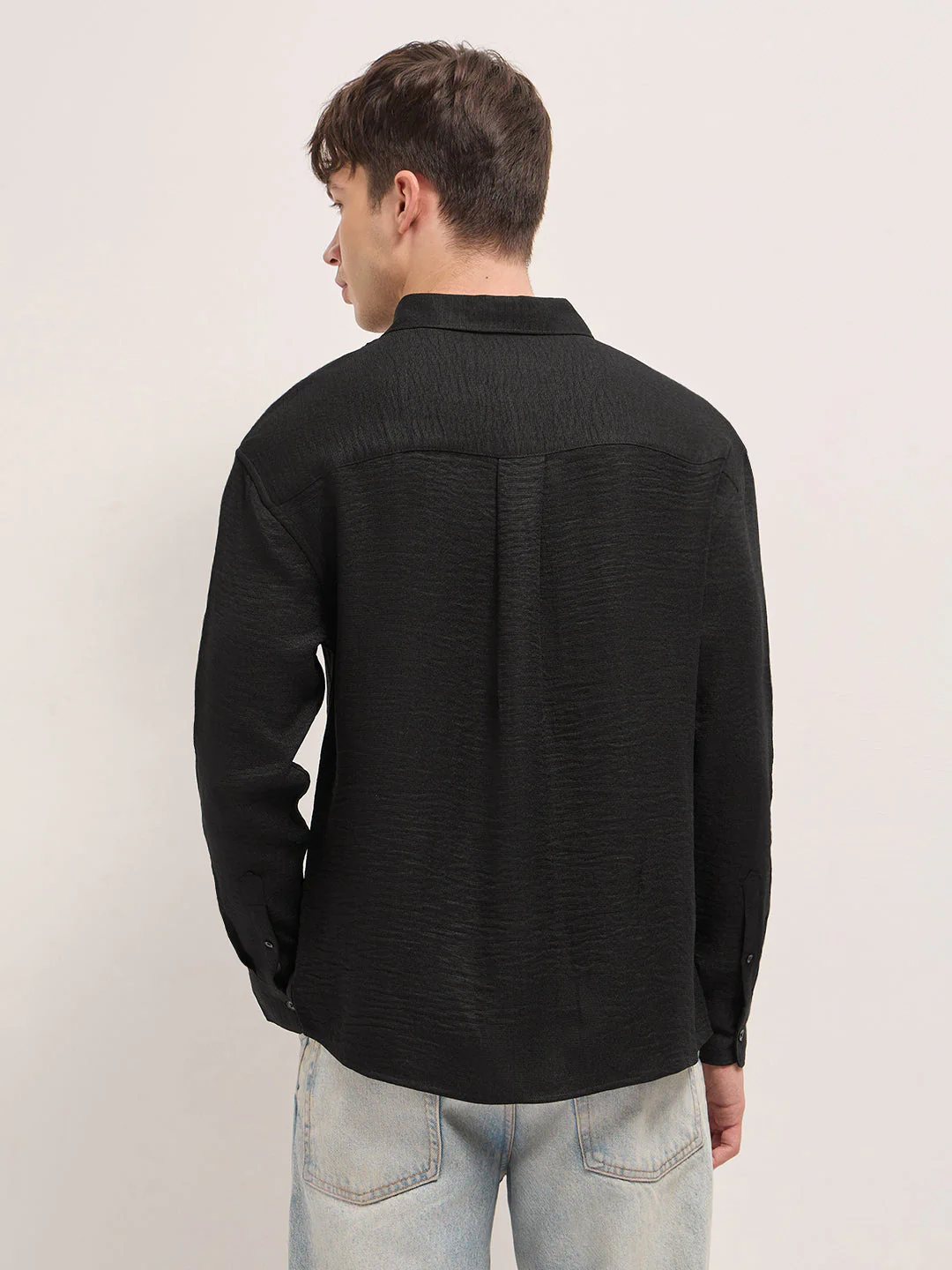 Black Textured Relaxed Fit Casual Shirt
