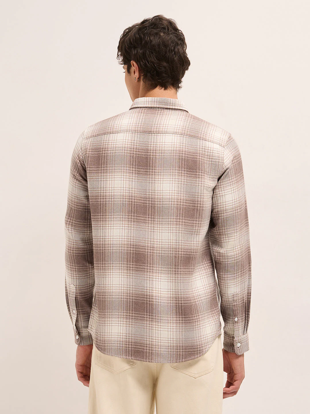 Brown Herringbone Checked Design Regular Fit Casual Shirt - Image 2