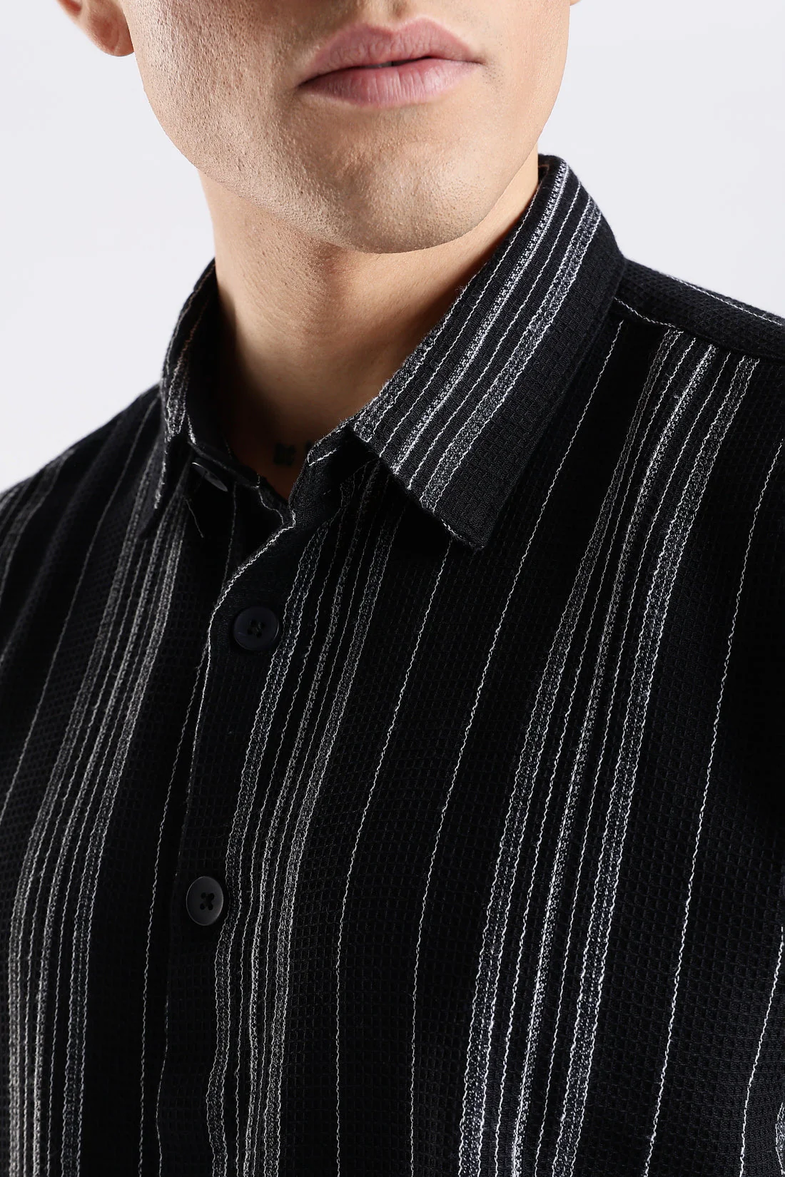 Vertical Striped Self Design Cotton Oversized Shirt - Image 2