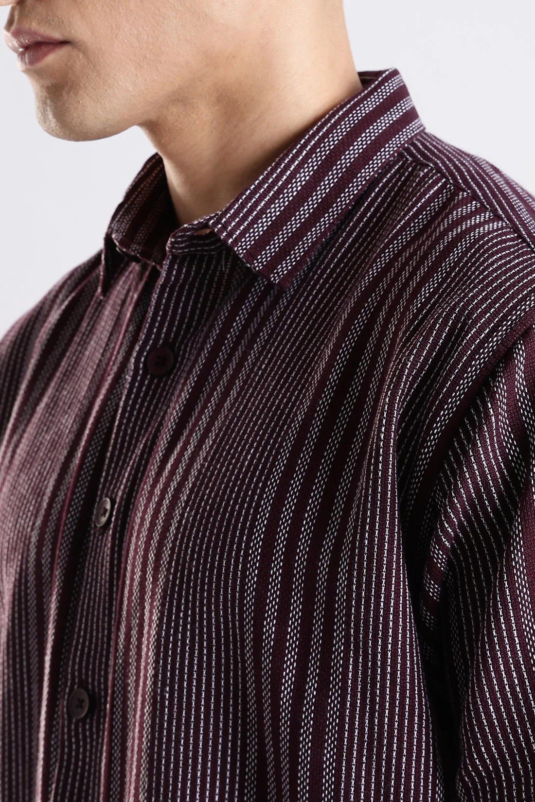 Vertical Striped Self Design Cotton Oversized Shirt - Image 2