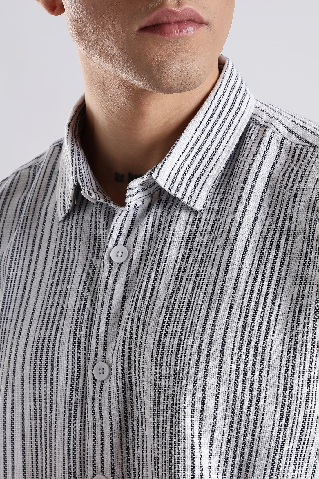 Vertical Striped Self Design Cotton Oversized Shirt - Image 2