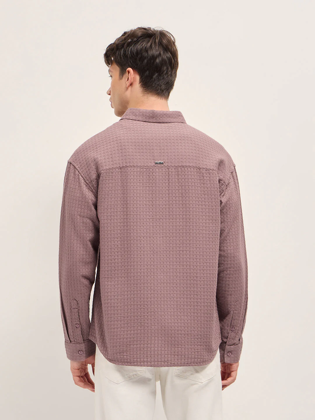 Pink Texture Woven Design Relax Fit Overshirt - Image 2