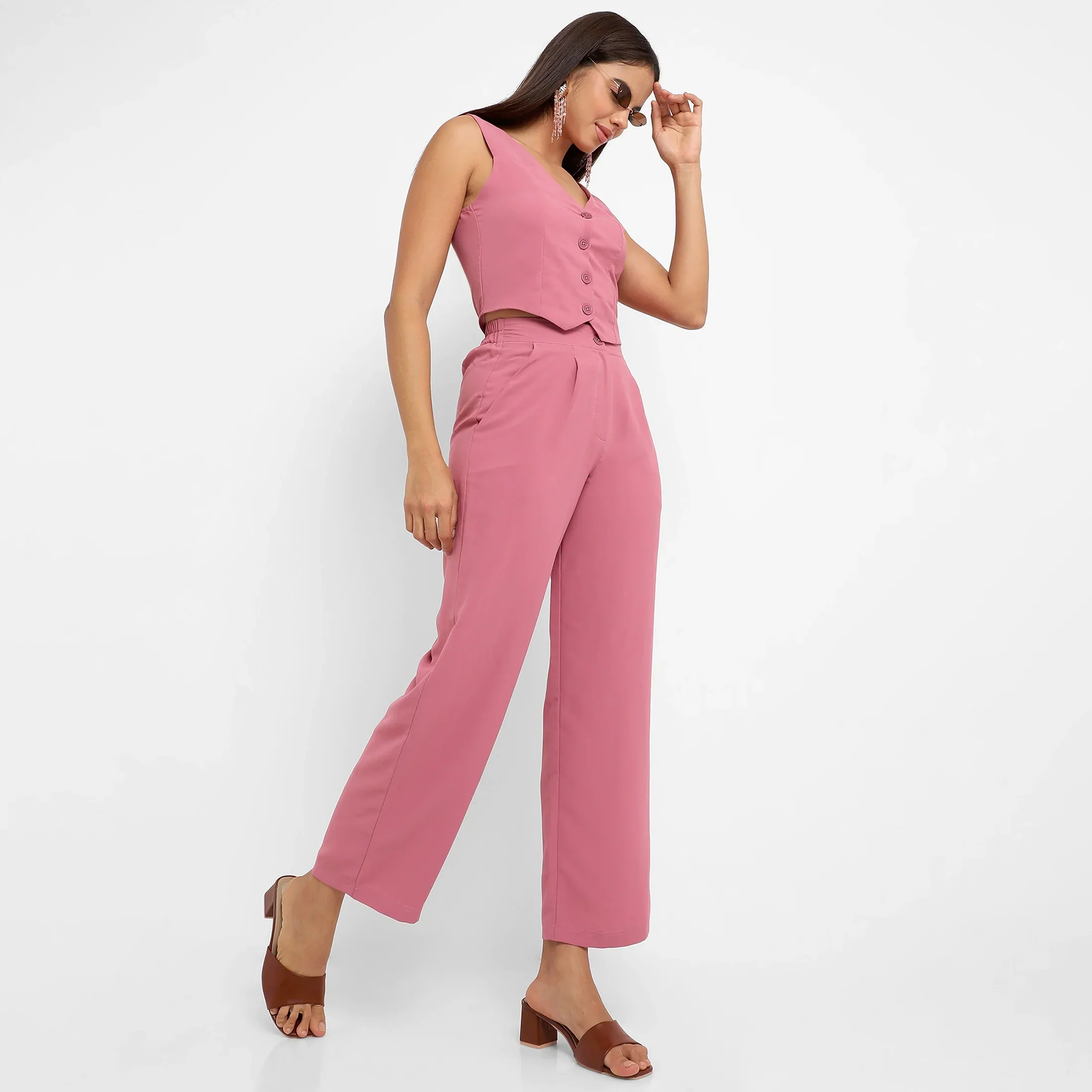 Women's Salmon PInk Chic Vest Co-Ord Set - Image 2